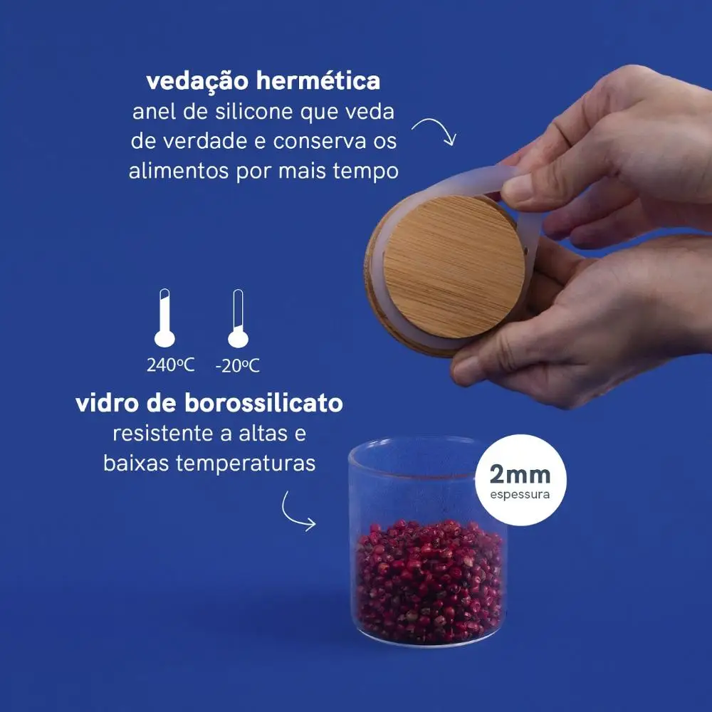 Pote de Vidro 200ml com Tampa de Bambu – Oikos | Organize sua Cozinha com Estilo - Imagem 4
