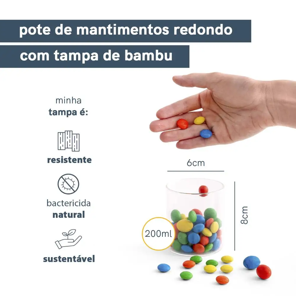 Pote de Vidro 200ml com Tampa de Bambu – Oikos | Organize sua Cozinha com Estilo - Imagem 3