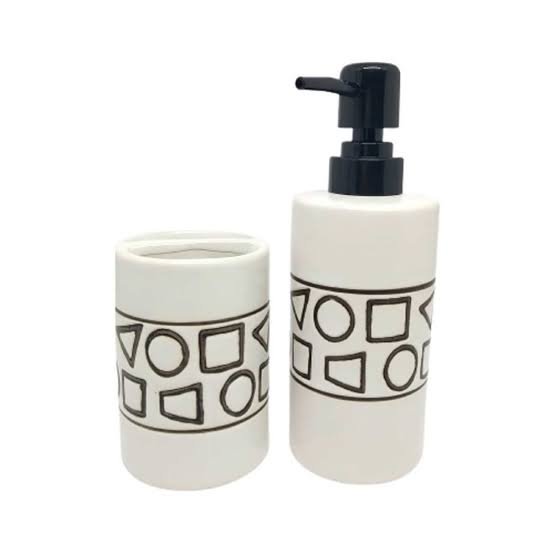 Kit Decoração Banheiro Porcelana Geométrico Redondo 2 Peças – Elegante e Prático