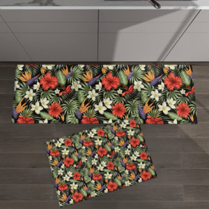 Kit Tapetes e Passadeira Antiderrapante para Cozinha 2 Peças Florido – Conforto e Estilo
