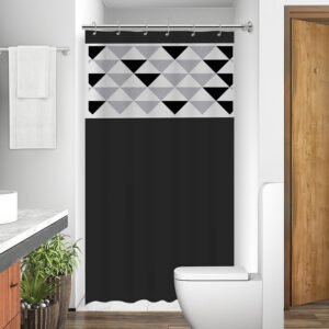 Cortina de Box com Visor Geométrico Preto – Elegante e Resistente para Banheiro